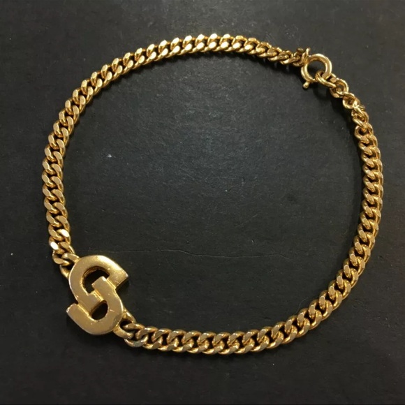 AUTH Christian Dior Logo CD Bracelet Gold - Picture 1 of 7